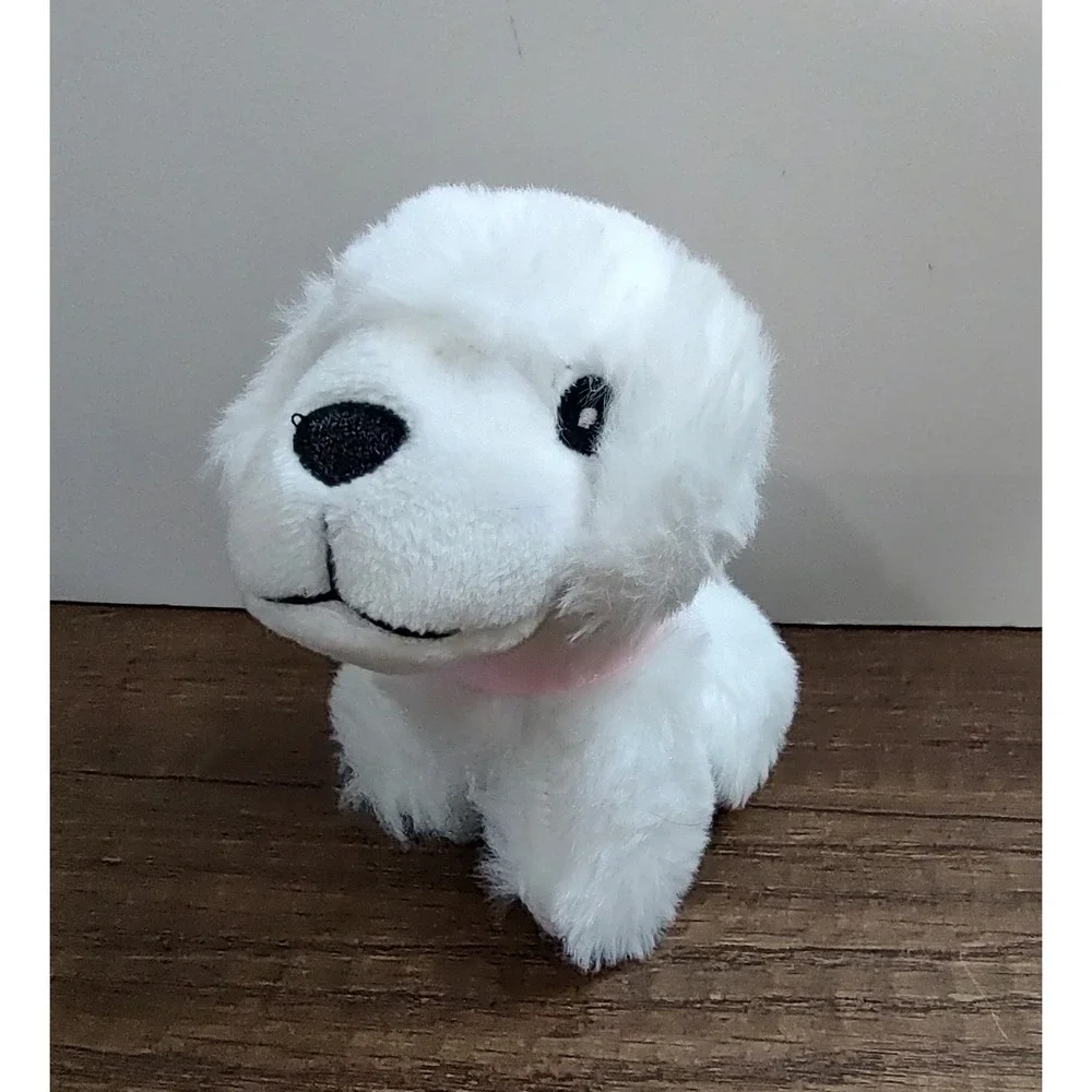 Cute White Dog Puppy Plush Stuffed Animal Toy  Pink Collar S1